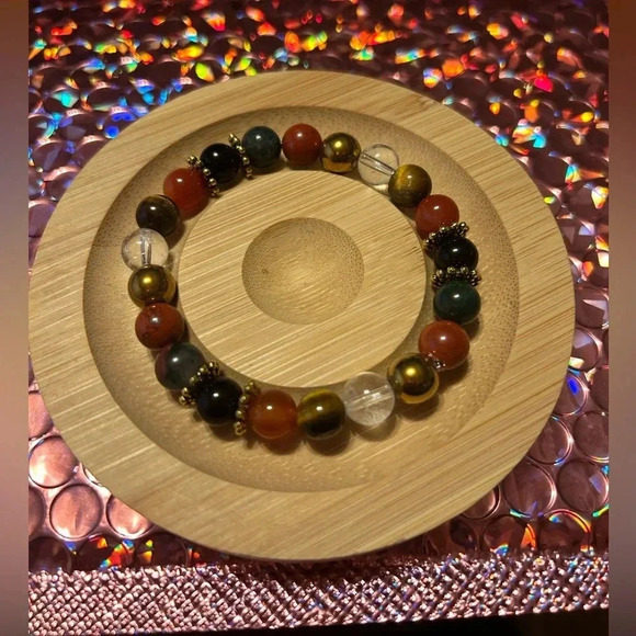 Handmade Bloodstone carnelian Jasper tourmaline clear quartz tiger eye bracelet - Picture 1 of 3